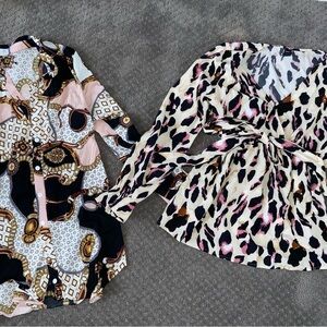 Stylish Women's Patterned Blouses - Black and Pink
